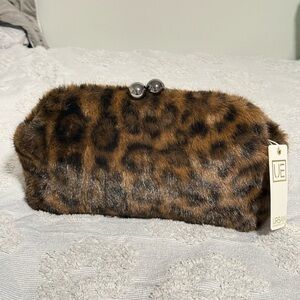 Viral Faux Fur Leopard Kisslock Clutch Bag